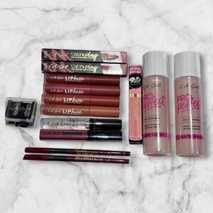 Lot Of 14 LA Girl Lip Products Setting Spray Sharpener Great Shades NEW SEALED